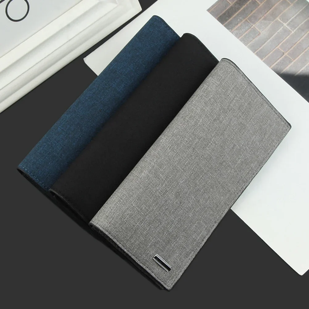 Men Casual Canvas Business Wallet With Card Slots Cloth Pattern Ultra Strong Stitching Extra Capacity Long Wallet Perfect Gift