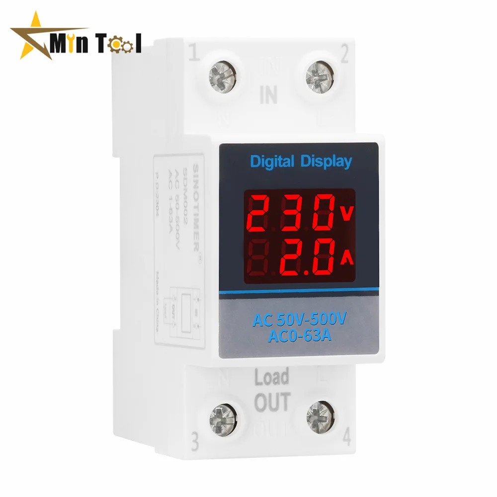 35mm Din Rail Single Phase Ammeter Voltage Meter AC 50-500V Voltmeter Gauge Current Indicator Volt Amp Monitor for Electrician