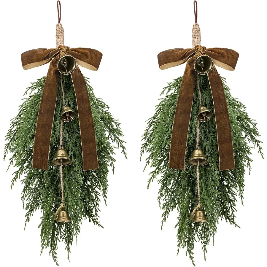 confezione-da-2-bavaglini-a-goccia-di-cedro-verde-natalizio-con-fiocco-in-nastro-di-velluto-e-campane-vintage-rustiche-ghirlanda-artificiale-per-albero-o