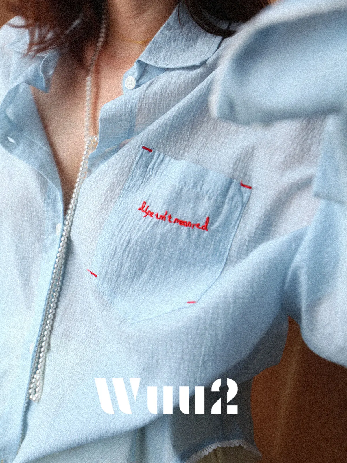 

Синяя свободная повседневная женская рубашка с вышивкой и кружевной отделкой, удобная, в стиле кэжуал, для работы, с длинным рукавом, воротником и пуговицами