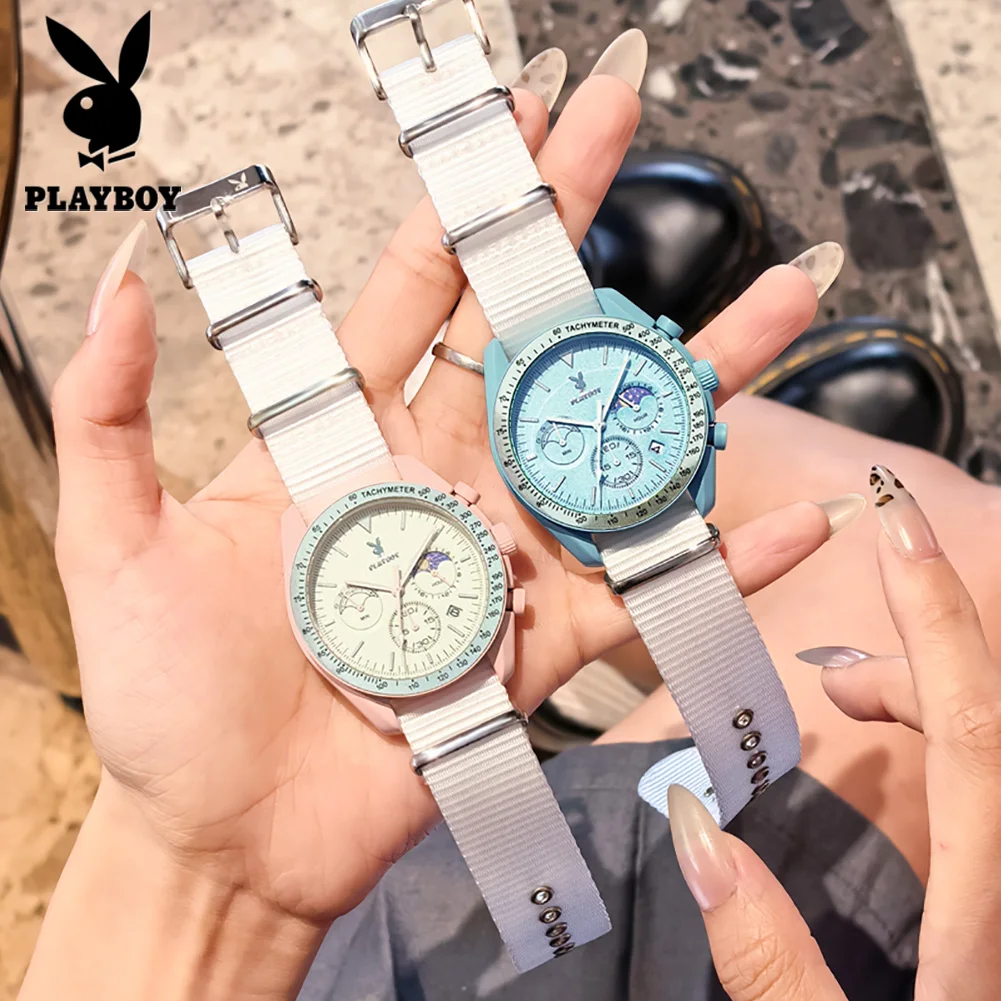 PLAYBOY 3508 Fashion Quartz Movement Watch Luminous Function Nylon Strap Timekeeping Calendar Window Watch