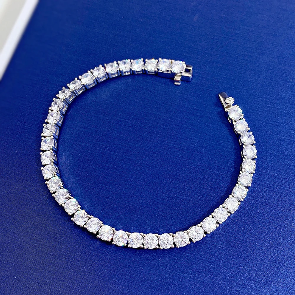 Luxury 100% 925เงินสเตอร์ลิง4มม.คาร์บอนสร้อยข้อมือเพชรผู้หญิง Charms Party เครื่องประดับวันเกิดของขวัญ16-18ซม.