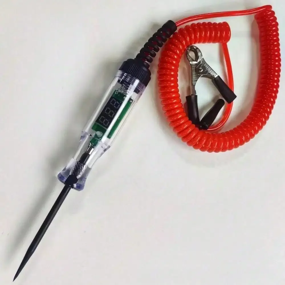 جهاز قياس جهد السيارة بتيار مستمر 6 فولت/12 فولت/24 فولت - قلم مسبار طويل بشاشة رقمية لتشخيص الدائرة التلقائية (أداة إصلاح)