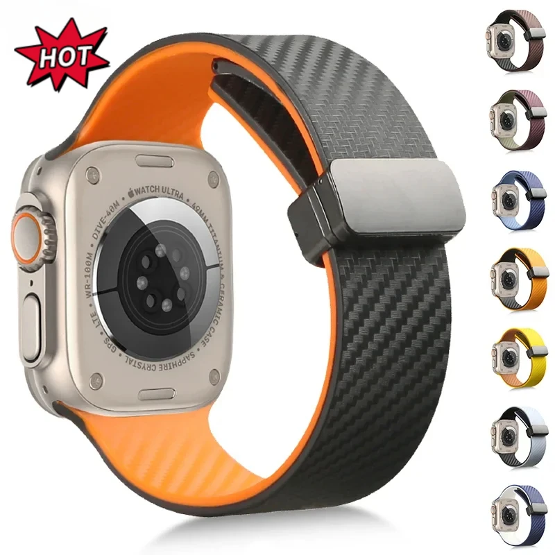 

Ремешок из углеродного волокна для Apple Watch Band Ultra 2 49 мм 46 мм 45 мм 44 мм 42 мм Магнитный браслет Iwatch Series 10 9 8 7 6 SE 5