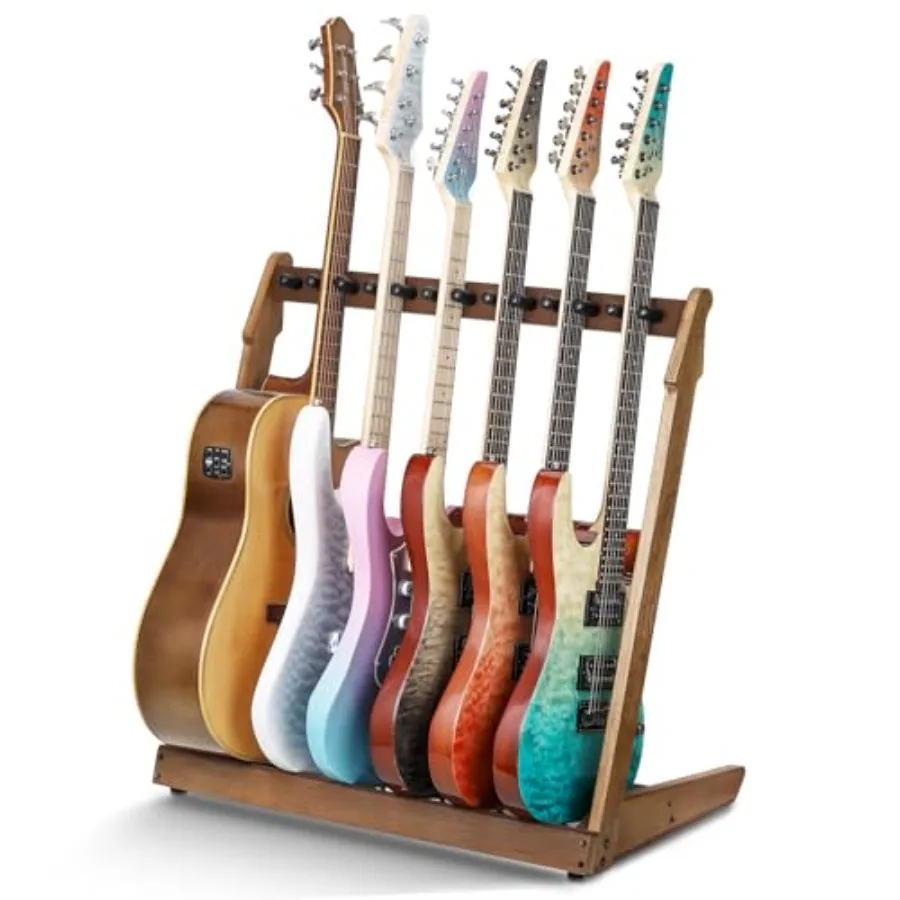

Multi-Guitar Stand for 4 Acoustic or 6 Electric/Bass Guitars 18mm-Thick Wooden Plank in Natural Wood Finish Durable Storage Rac