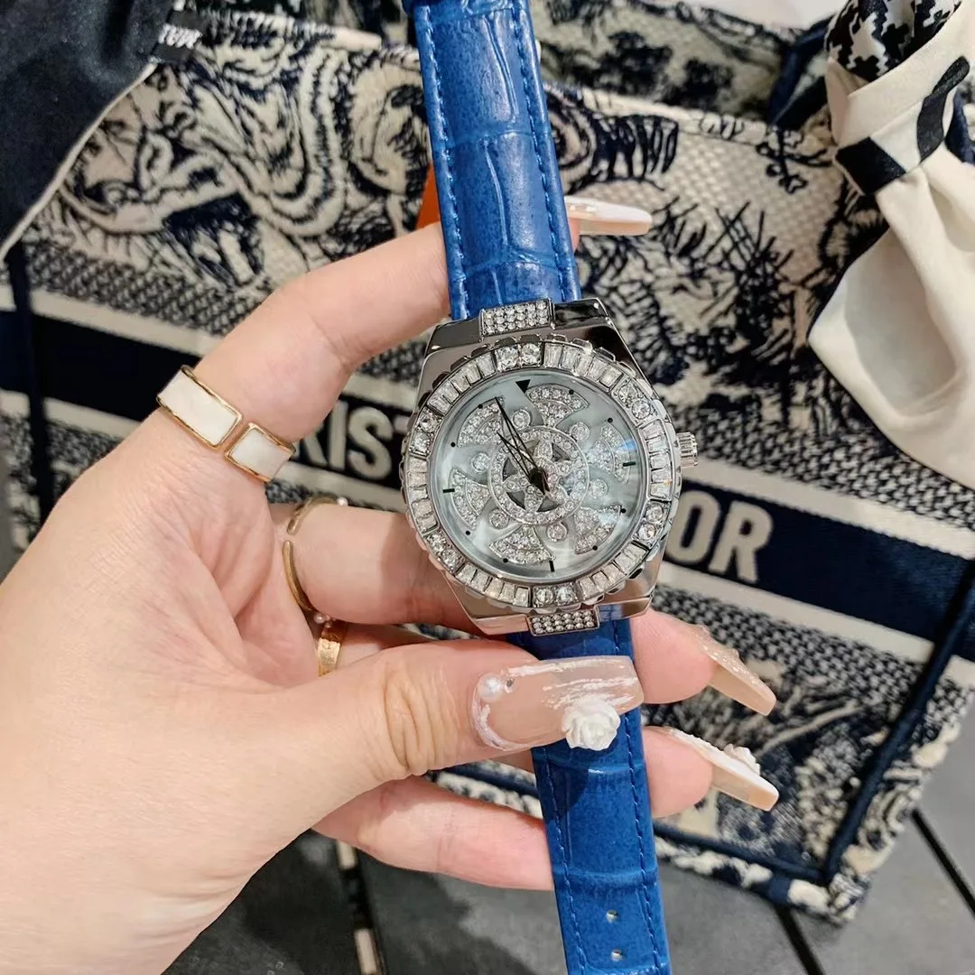 Spinning Crystals Watches for Women GOOD LUCK Gifts Rotating Snowflake Wrist watch Water proof Leather Strap Watch Quartz Reloj