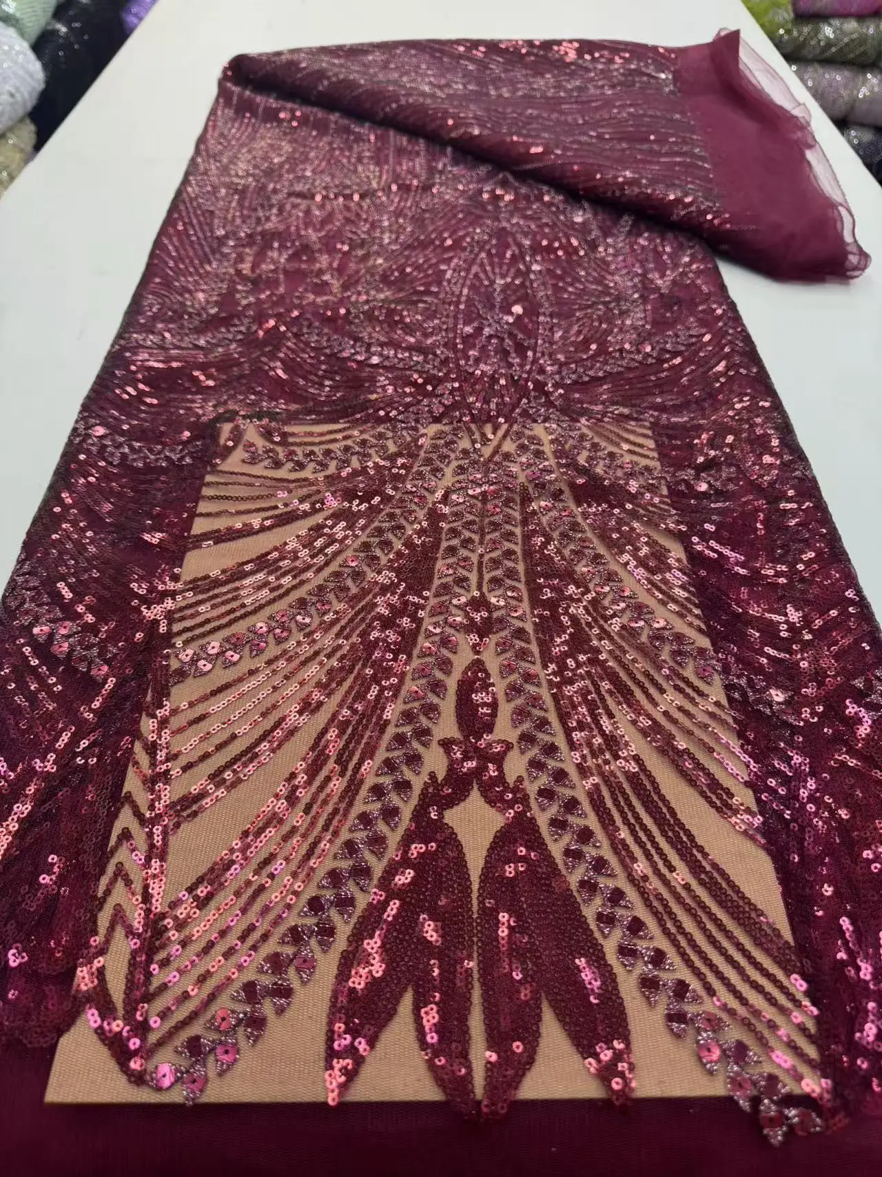 

2026 High-Quality African Nigerian Sequins Tulle Lace Fabric for Wedding / Prom Dresses Beads Embroidery Sewing Net Cloth 5Yards