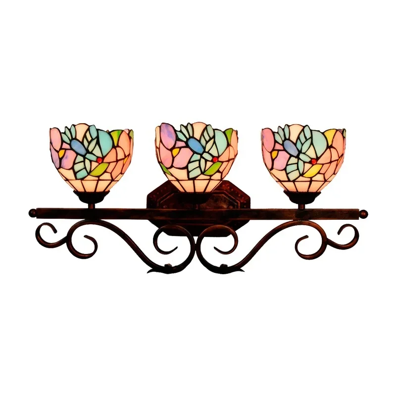 الزجاج الملون الرعوي العتيق، مصابيح أمامية لمرآة الحمام الأمريكية، مطعم بار المدخل