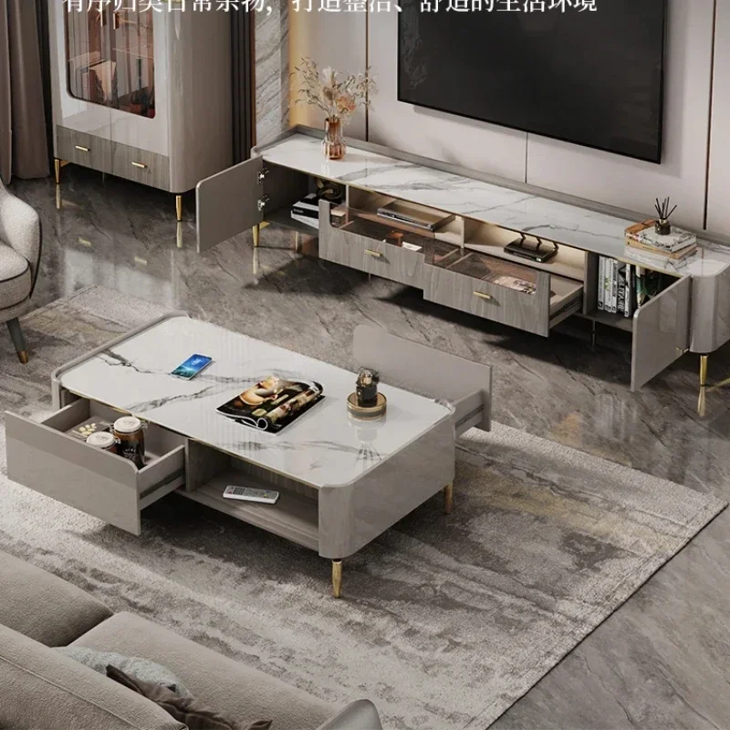 Light luxury rock slab living room 2023 new modern simple small apartment high-end coffee table