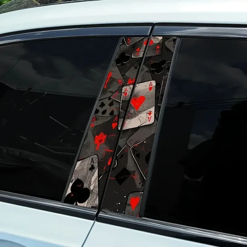 2 pieces waterproof poker texture car sticker, car B-pillar decoration, scratch-resistant, sun-protected car sticker set