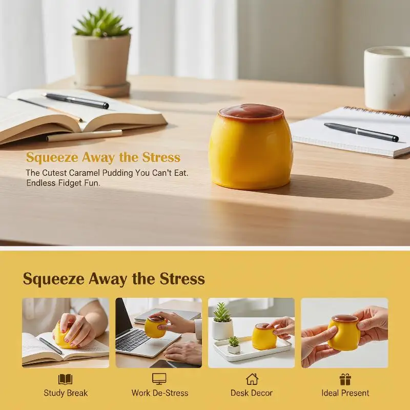 Pudding Squeeze Fidget Toys Squishy Food Shaped BPA Free Sensory Gadget Stress Relief for Birthday Goodie Bag Fillers