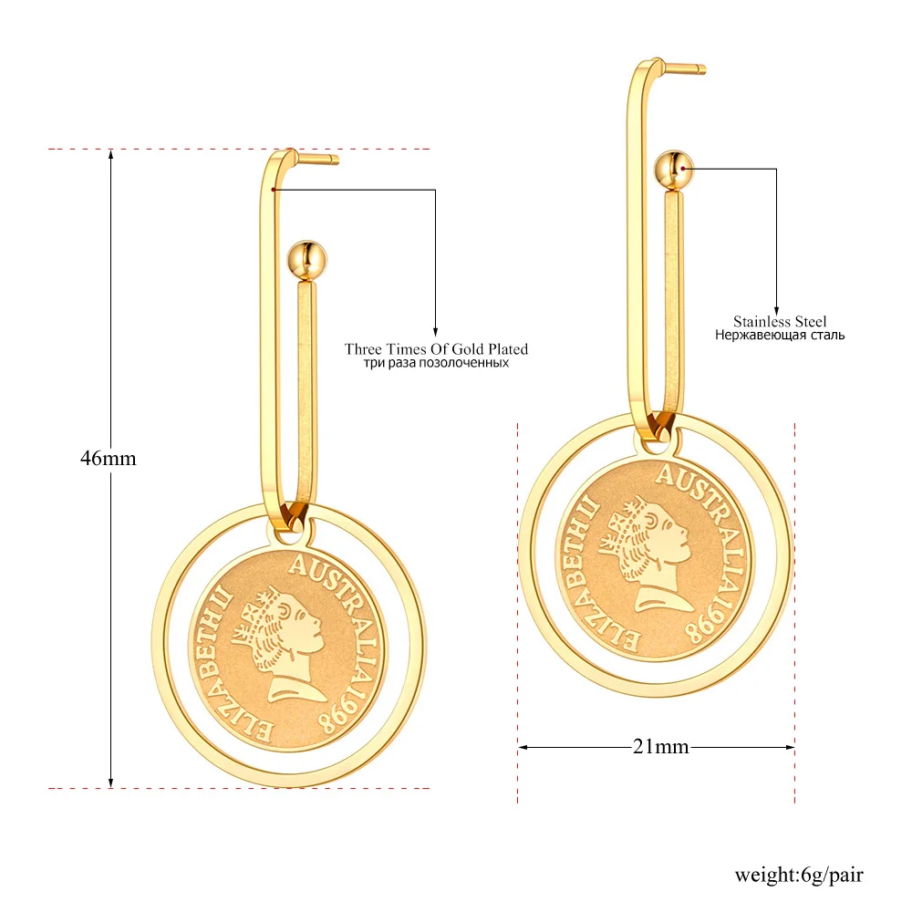 Lokaer 18K Gold Plated Stainless Steel Queen Avatar Charm Earrings Trendy Bohemia Party Earrings Jewelry For Women Girls E21140
