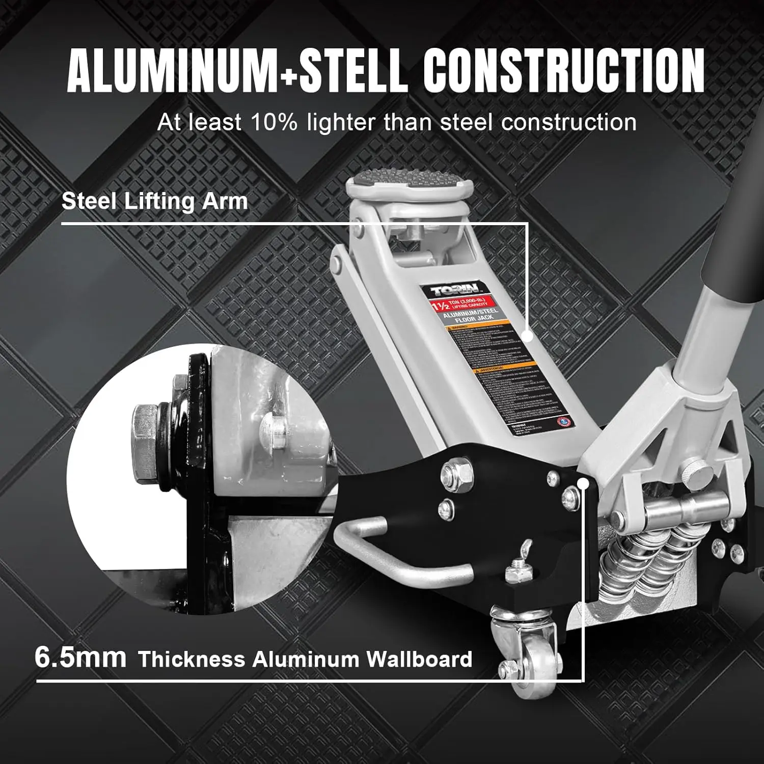 Hydraulische Low-Profile Aluminium En Stalen Race Vloer Jack Met Dubbele Zuiger Snelle Lift Pomp 1.5 Ton (3,000 Lb) Capaciteit Zwart