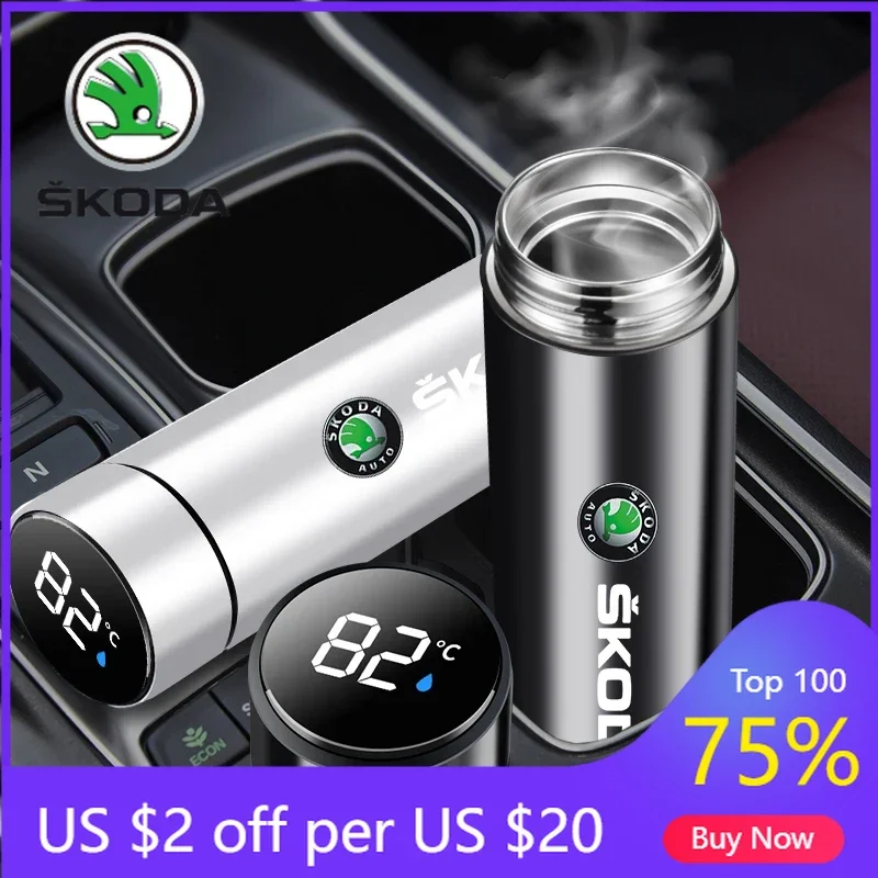 

For SKODA Thermos Vacuum Flask Stainless Steel Large Capacity For Skoda Octavia Fabia Kamiq Kapoq Kodiaq Rapid SCALA Superb A5 A