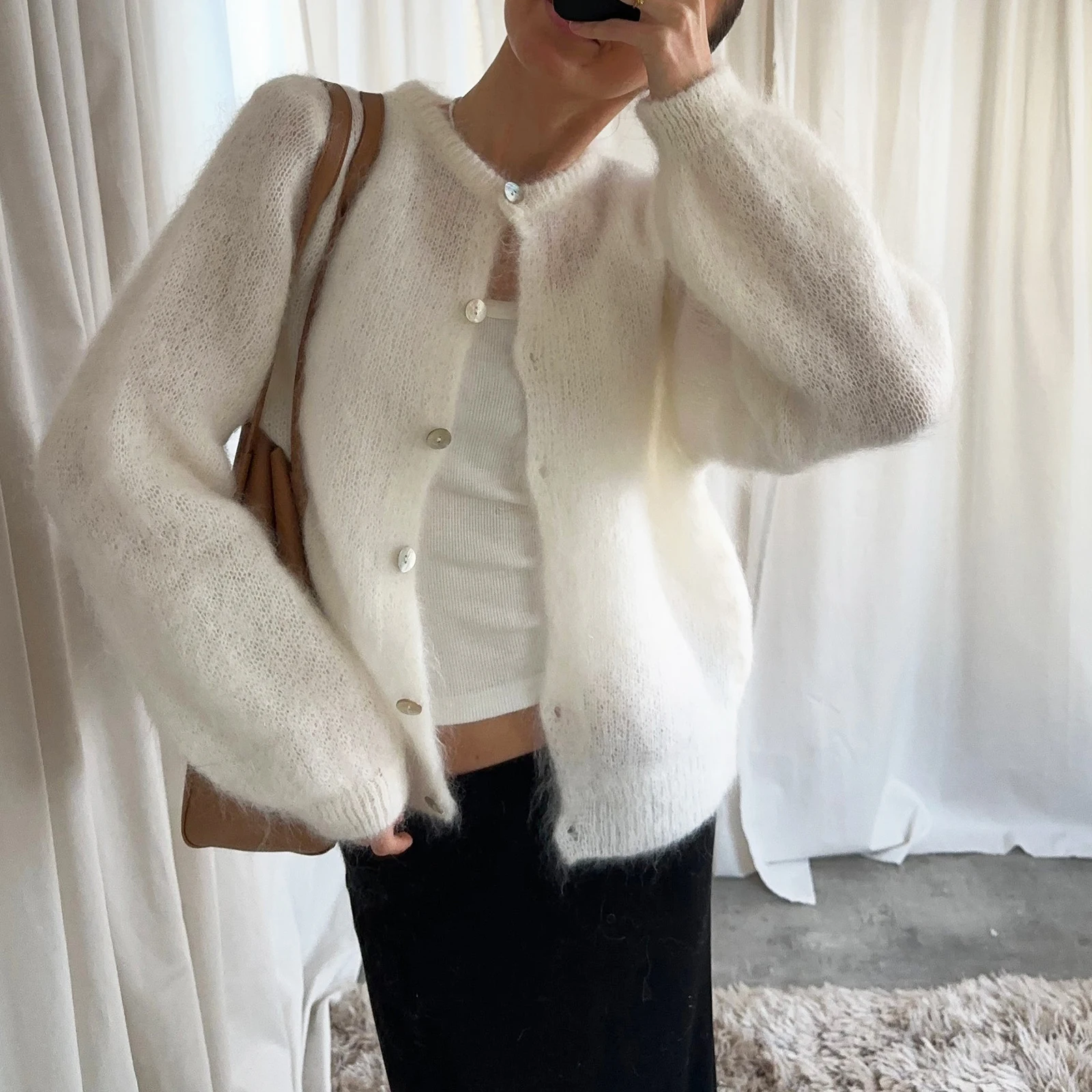 Prendas de punto para primavera y otoño, ropa de calle Y2K, suéteres con botones para mujer, cárdigans de punto informales ligeros de Color sólido de manga larga