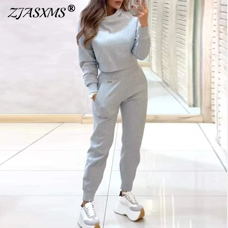 Autumn Winter Turtleneck Sweatshirt Outfit Women Casual Solid Color Straight Two Piece Set Femme Pocket Streetwear Harajuku Suit