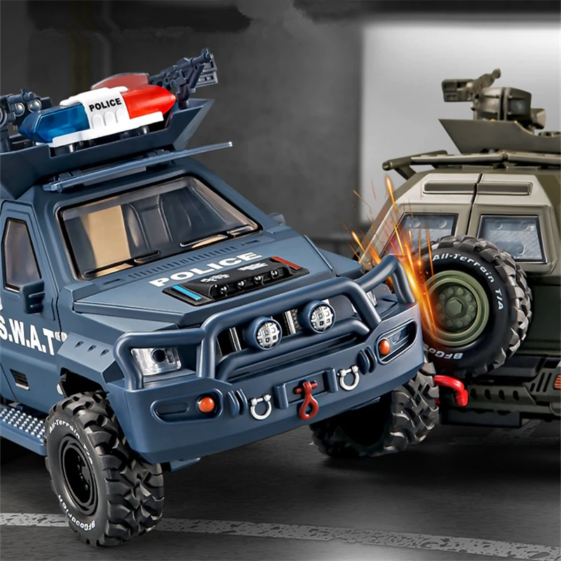 1:24 Key Remote Control Version Alloy Military Armored Car Metal Missile Off-road Vehicle Explosion Proof Car Model Kid Toy Gift