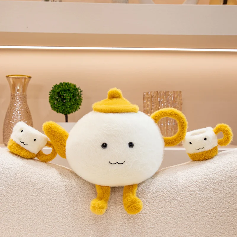 Cartoon Personification Smiling Face Tea Pot Plush Doll Pillow Creative Cup Doll Backpack Headphone Storage Home Decoration