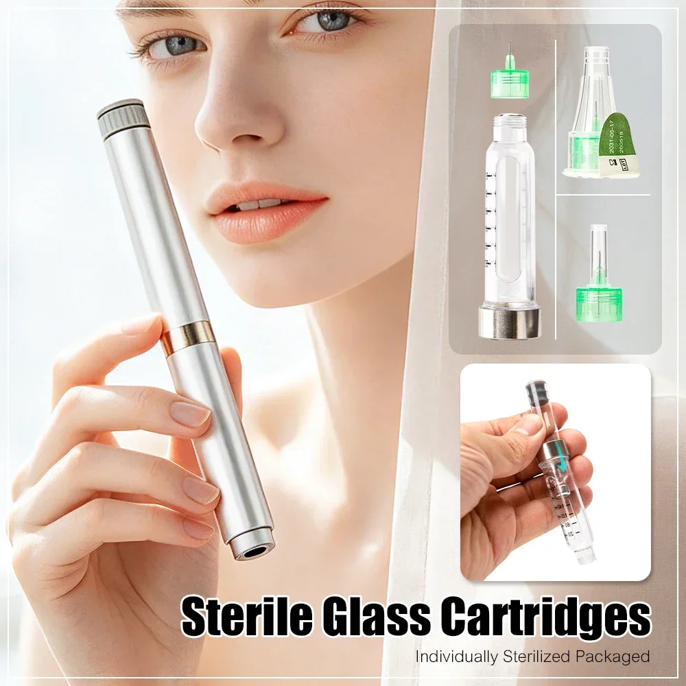 Refillable Insulin Pen Peptide Pens Reusable 3Ml Insulin Syringe Cartridge Bottle,Protable Injection Dose Dial Pens Subcutaneous