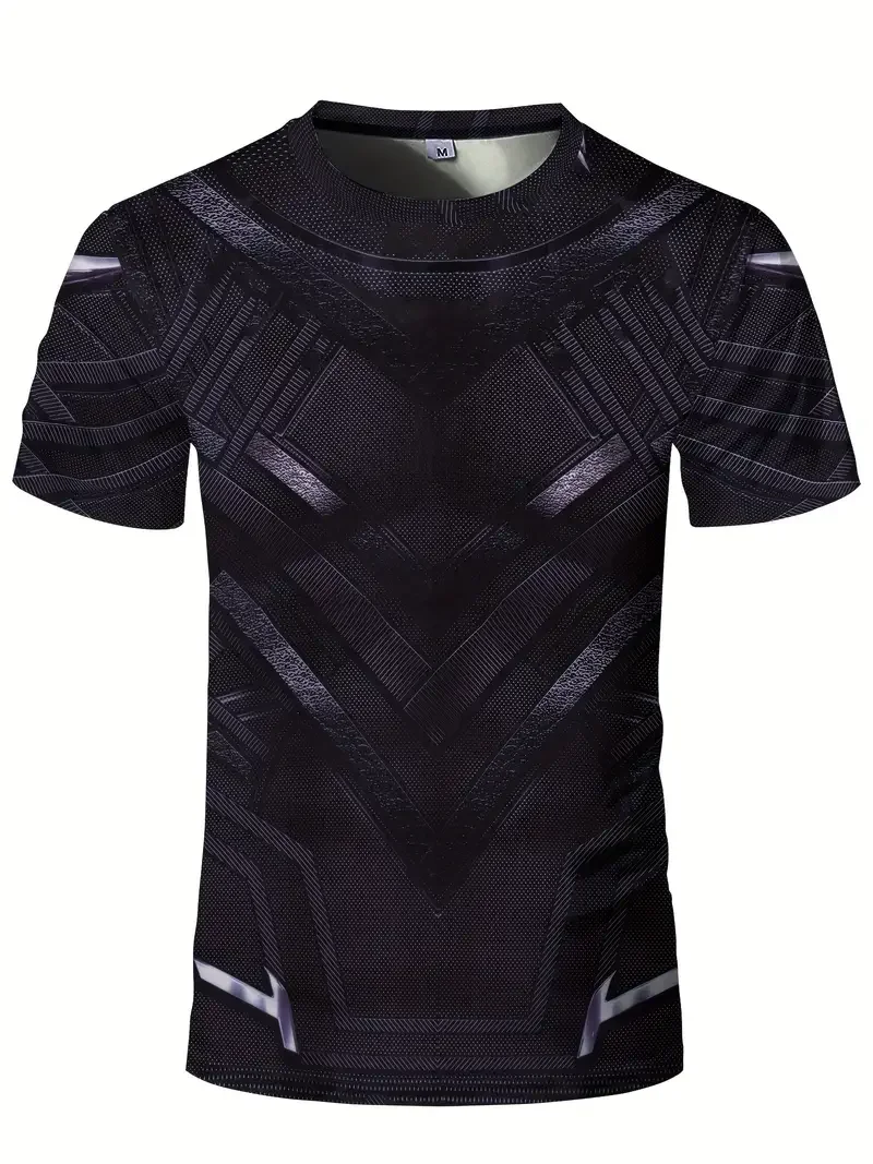 Men's Creative Muscle Pattern Print Athletic Muscle Fit Tshirt Men's Breathable Compression T-shirt Comfy Tops For Summer Sports