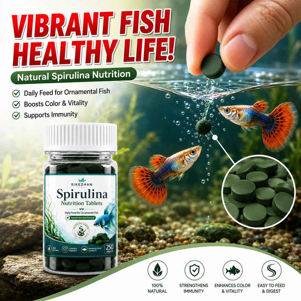 SIKEZHAN Natürliche Spirulina Fischfutter-Tabletten Farbverstärkendes Aquarium Tropisches Fischfutter Tägliche Ernährung für Gesundes Wachstum