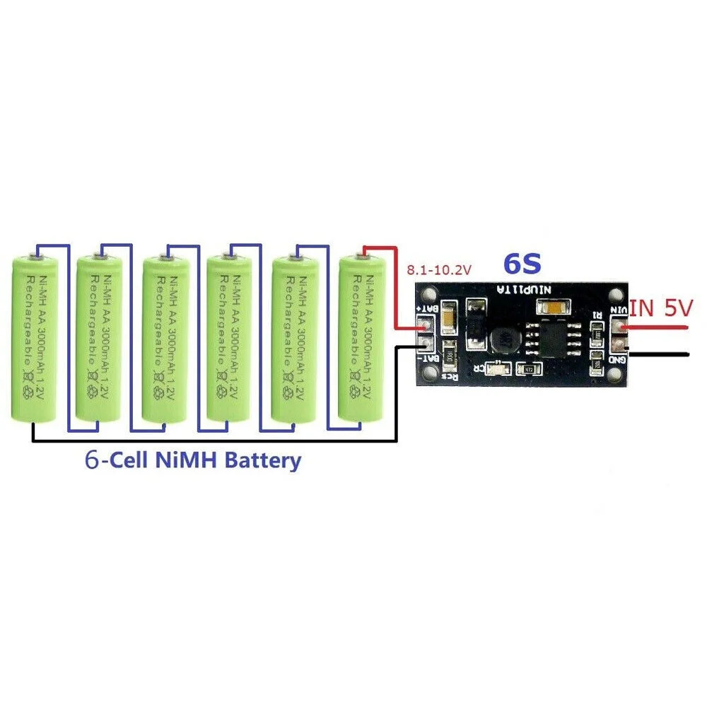 6 Cell DC 4.5V-5.5V to 8.1V-10.2V NiMH NiCd Rechargeable Battery Protection Solar