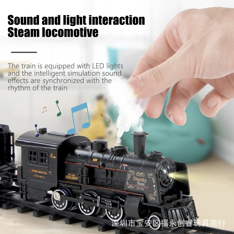 B/O Railway Classical Freight Train Set Passenger Water Steam Locomotive Playset with Smoke Simulation Model Electric Train Toys