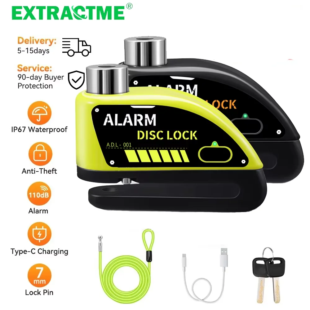 Extractme Motorcycle Disc Lock Bike Wheel Padlock Motorcycle Alarm Waterproof Scooter Alarm Lock Anti-Theft Padlock Alarm Lock