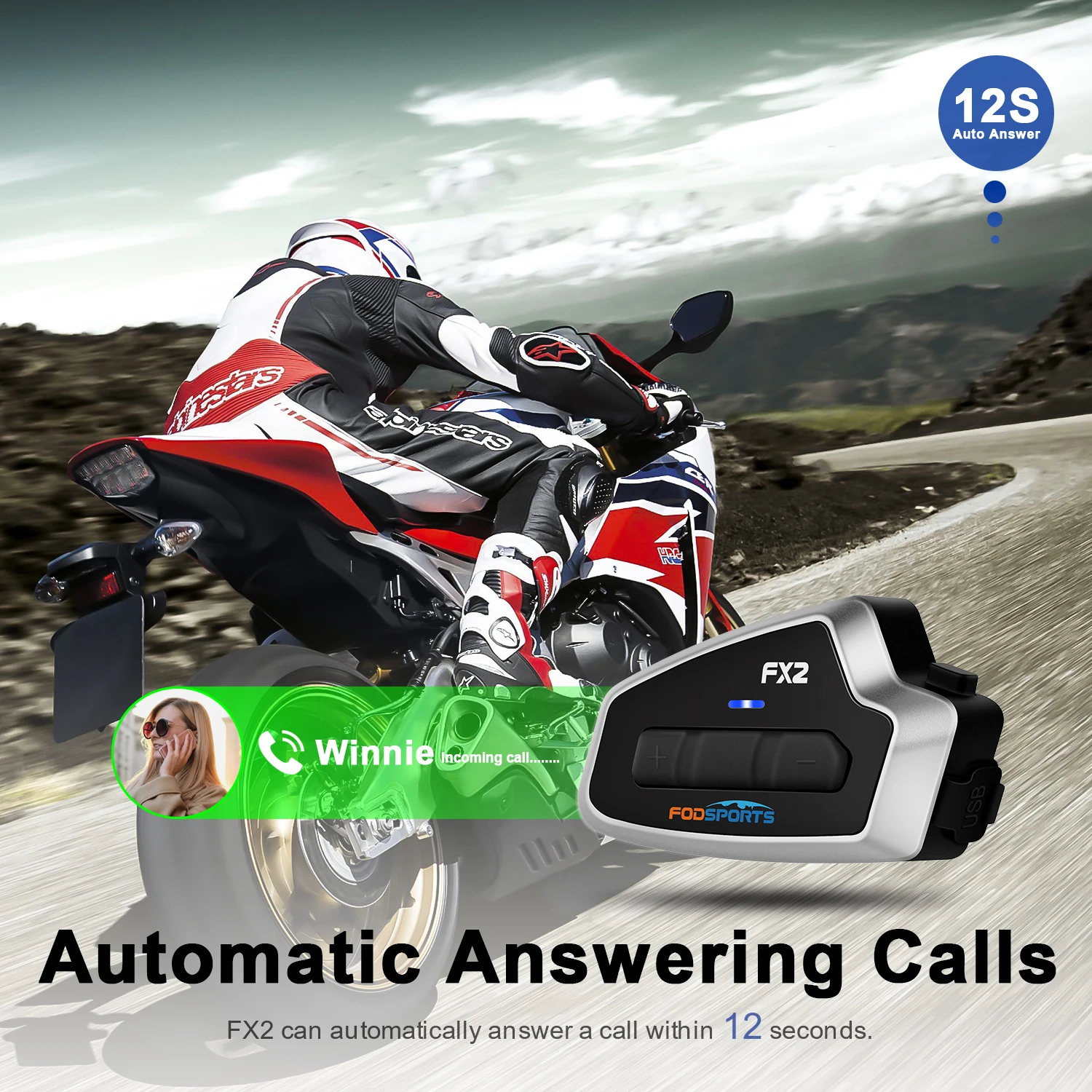 Fodsports FX2 Intercom Motorcycle Headset 3 Riders Bluetooth5.0 Stronger Waterproof Helmet Interphone Intercomunicador Moto FM