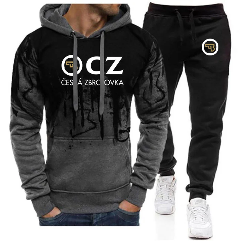 2022 CZ Ceska Zbrojovka Czech Firearms New Business Casual Trendy Mens Zipper Sweatshirt + Pants Print Gradient Comfortable Suit