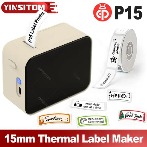 12-15mm Inkless Thermal Label Printer Self Adhesive Sticker Labeling Machine Mini Portable Bluetooth P15 Maker with 12*40mm Roll