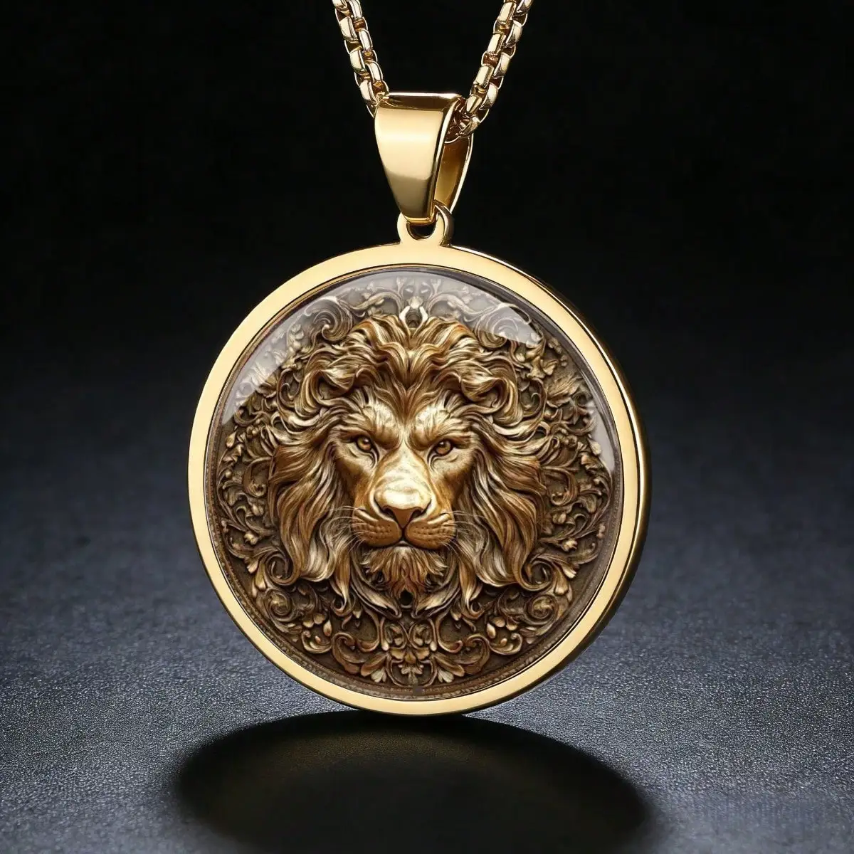 1 Piece Vintage Lion Head Pendant Necklace, Gold Plated King Lion Animal Jewelry, Perfect Gift for Men Strength Symbol Daily Wear