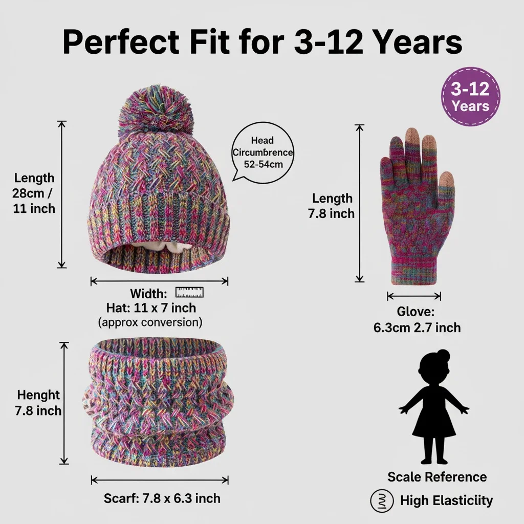 3pc3-12Y solid color, fleece and thickened children's, boys' and girls' hats, scarves and gloves set
