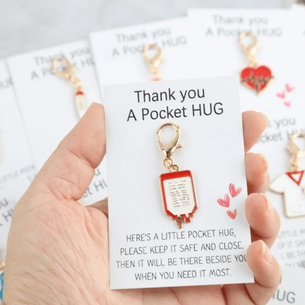 14pcs Medical Keychain Bulk Pack with Thank You Card, Metal Stethoscope Syringe Charm for Nurses Doctors, Hospital Appreciation view 6
