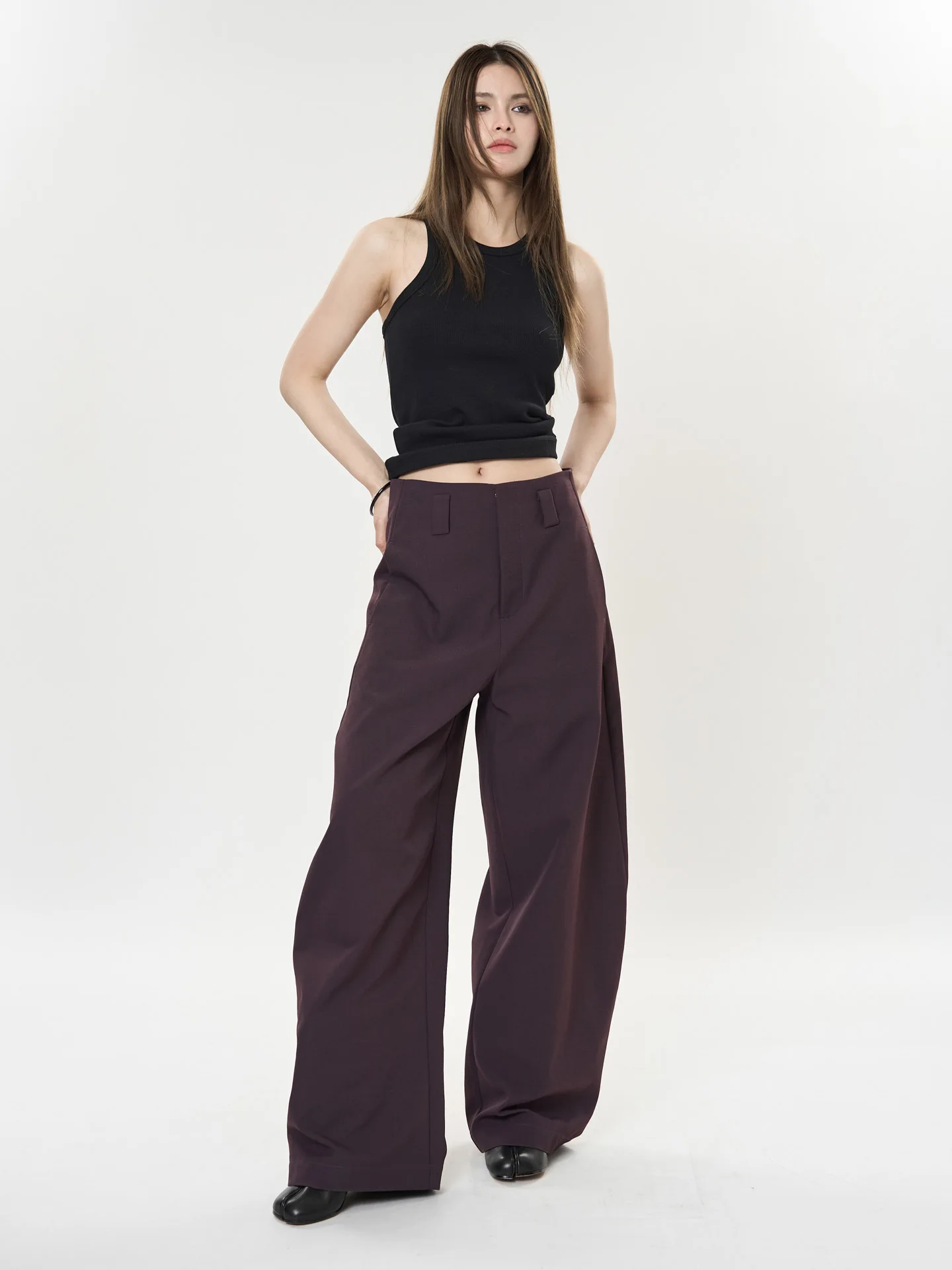 Old Money Style Scimitar Silhouette Pant Loose Fit High Waist Slimming Commuter Trousers For Women