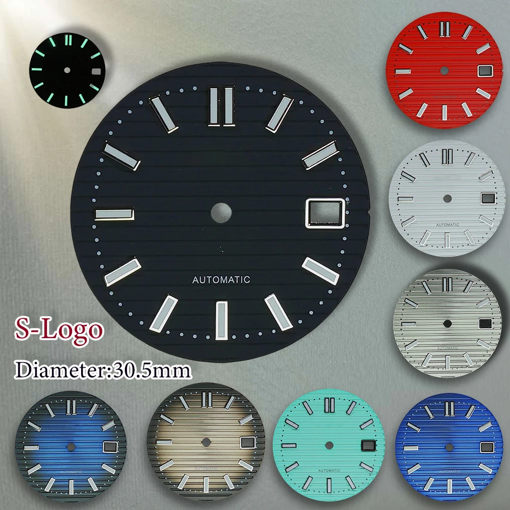 S Logo Dial 30.5mm Nautilus NH35 Dial Fit NH35/NH36/4R/7S Movement C3 Green Luminous Watch Modification Accessories Repair tools