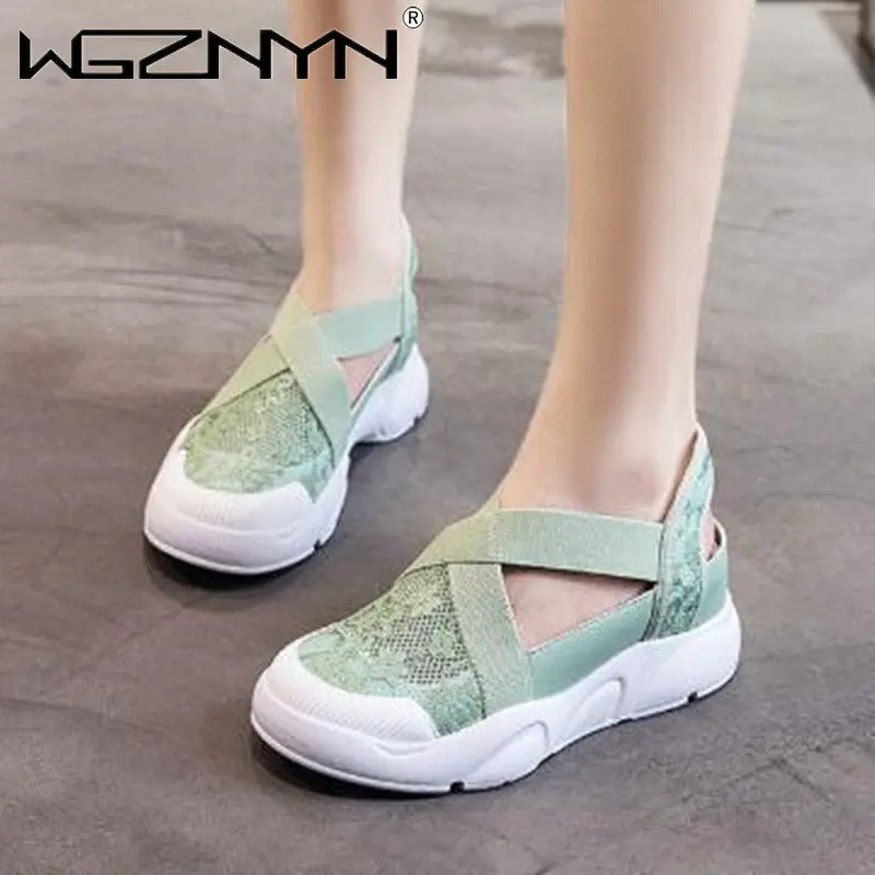 NEW Ladies Vintage Mesh Flats Summer Shoes Fashion Fisherman Sandals Ladies Stretch Bandage Casual Platform Sandals 2023 Loafers