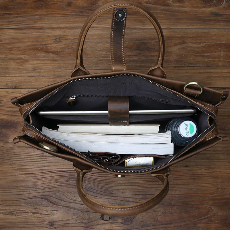 Nzpj Vintage Echt leder Herren Aktentasche natürliche Rindsleder Handtasche verrückte Pferd Leder Computer tasche lässige Umhängetasche – Detail 16