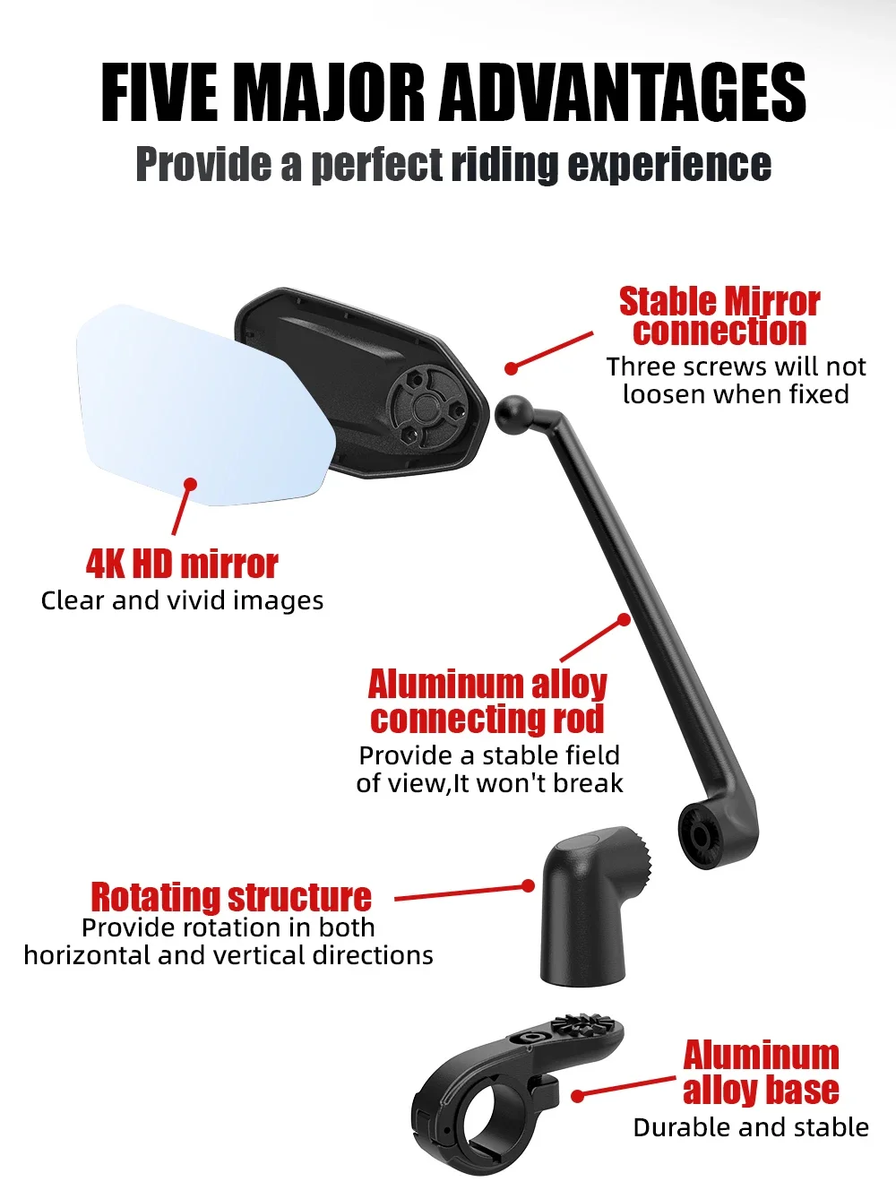 EasyDo New Long Alloy Arm Cycling Rearview Mirror  Wide Range Adjustable Bike Handlebar Mirror