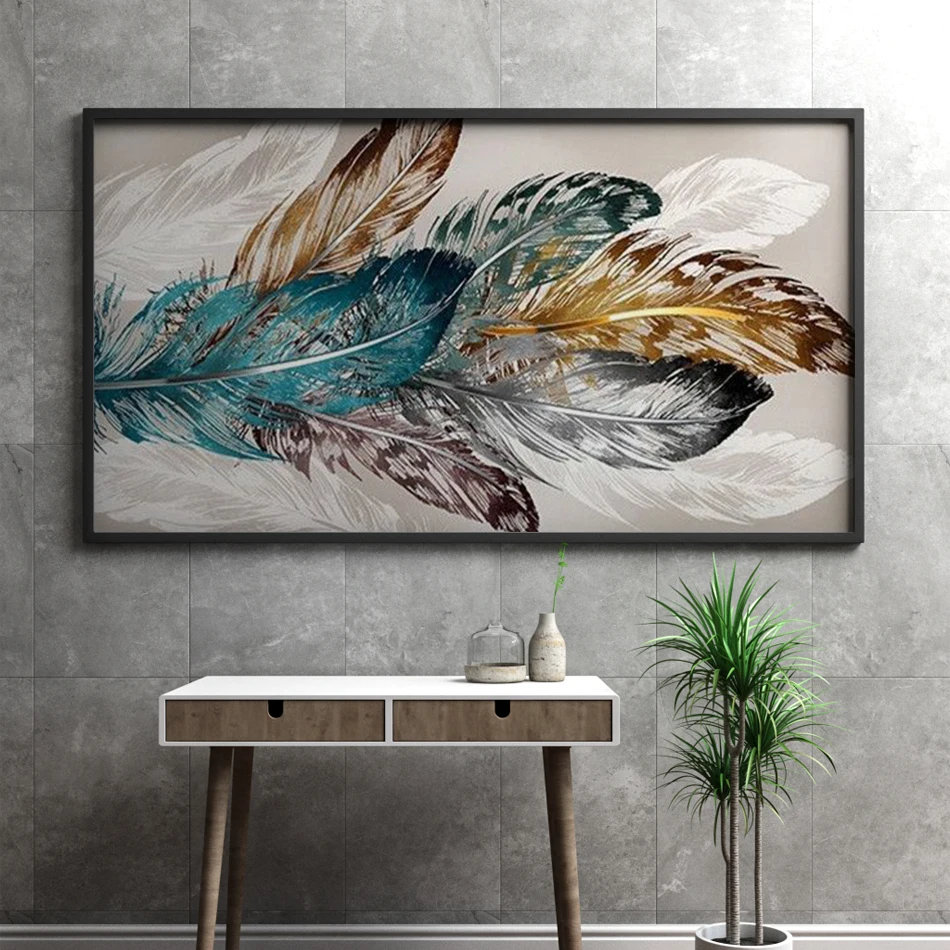 RUOPOTY Frame Painting By Numbers For Adults 60x120cm Feather Landscape Drawing By Numbers Wall Art Picture On Canvas Diy Gift