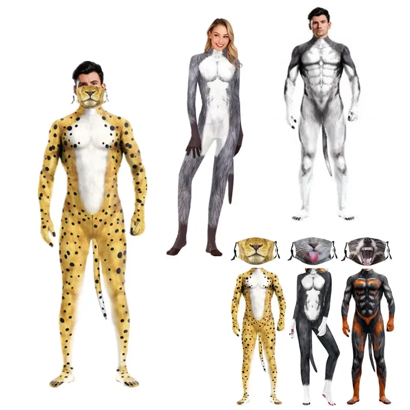 Zwierzęca bestia unisex pełna pokrywa elastyczna impreza erotyczna Snow Wolf zentai body kombinezon na Halloween gepard przebranie na karnawał kombinezon