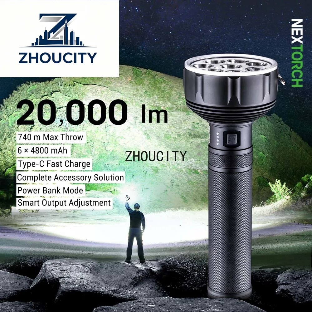 20000lm 300W most powerful led flashlight Saint Torch 31 usb C rechargeable camping searchlight 20000 lumen torch