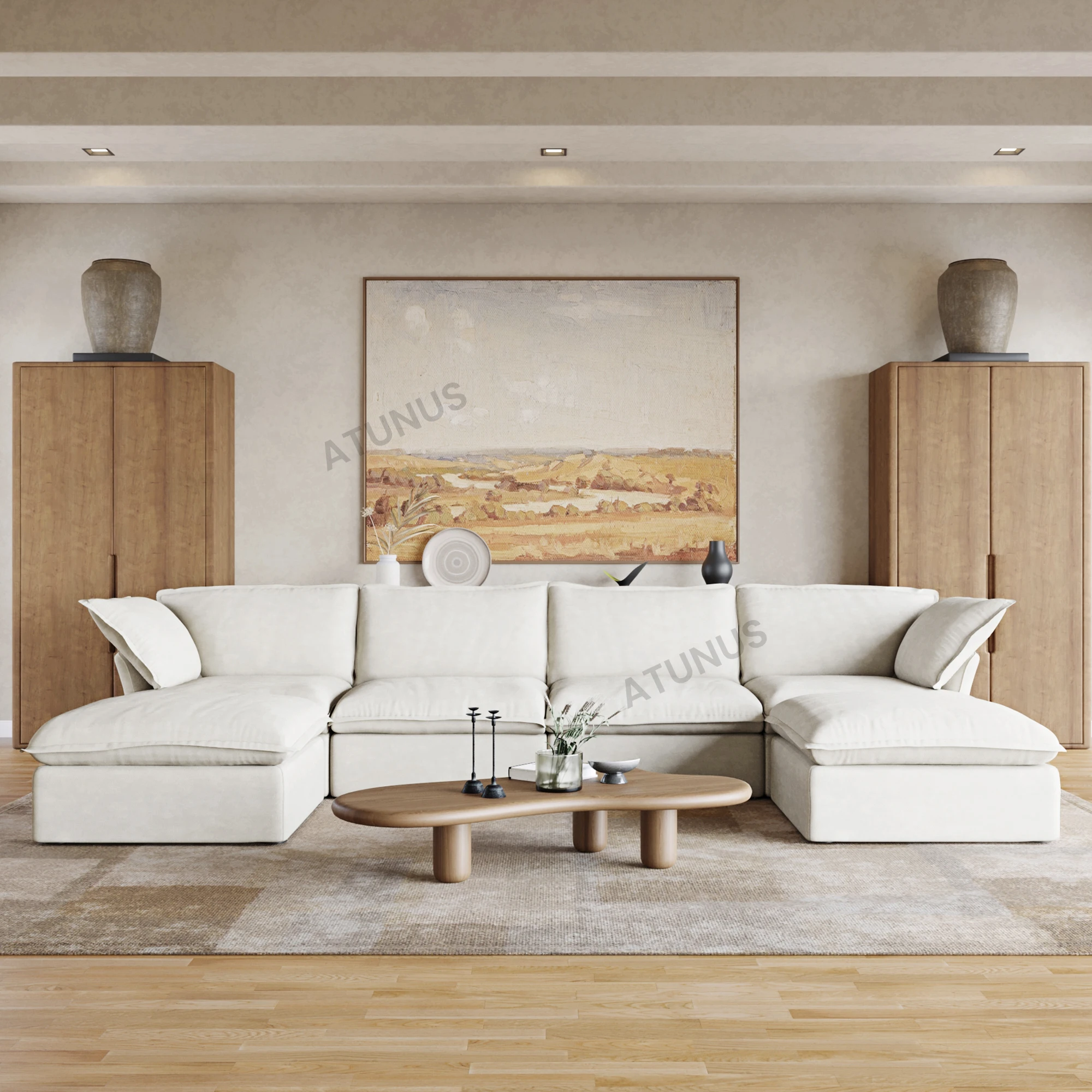 Sofa Living Room Furniture Modern Beige Fabric Modular Sectional Couch Sofa Set