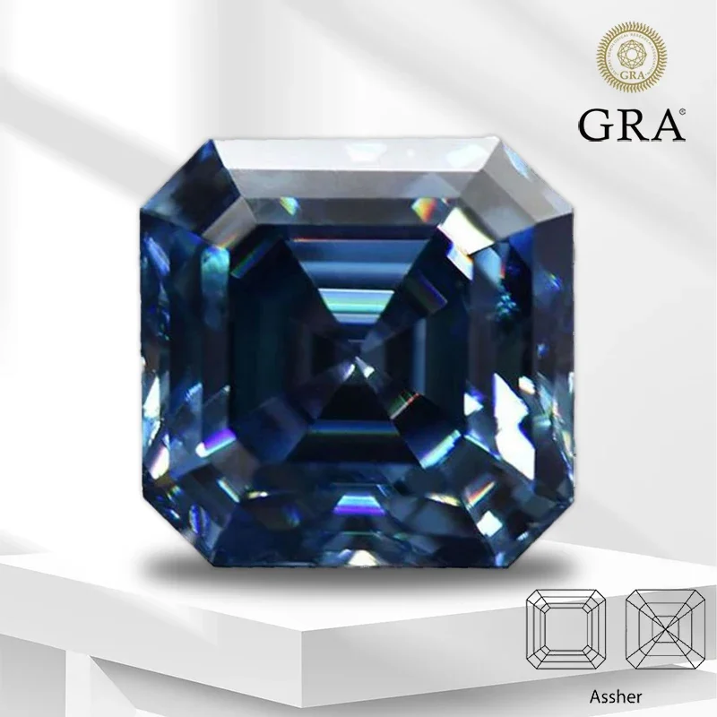 

Moissanite Stone Sapphire Blue Asscher Cut Pass Diamond Tester For Gemstone Charms Jewelry Making Materials With GRA Certificate