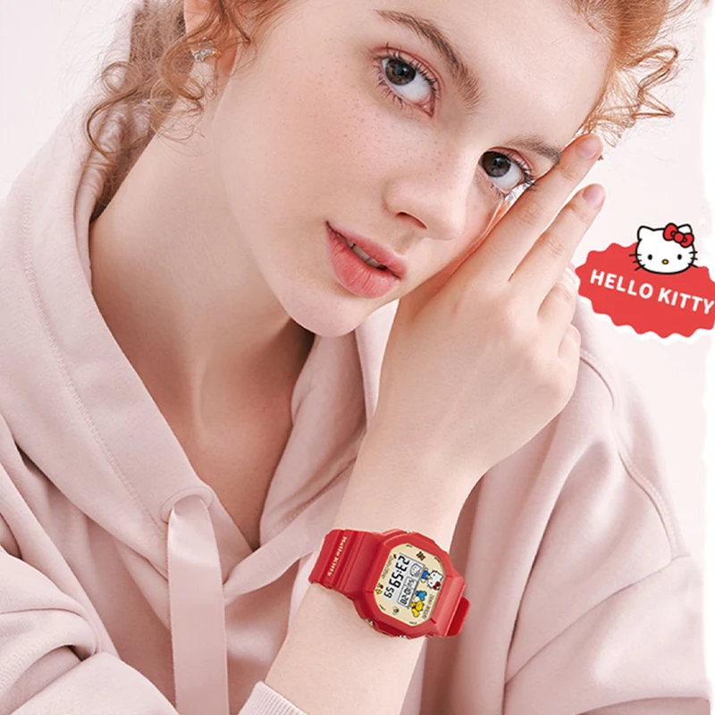 Original ZGO Sanrio Joint Anime Watch Cinnamoroll Hello Kitty Simple Luminous Waterproof Square Electronic Watch Boy Girl Gifts