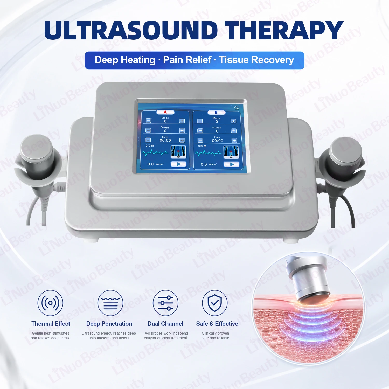 Dual Channel 1MHz Ultrasound Therapy Machine Deep Heating Pain Relief Tissue Recovery Physiotherapy Equipment for Clinic Salon