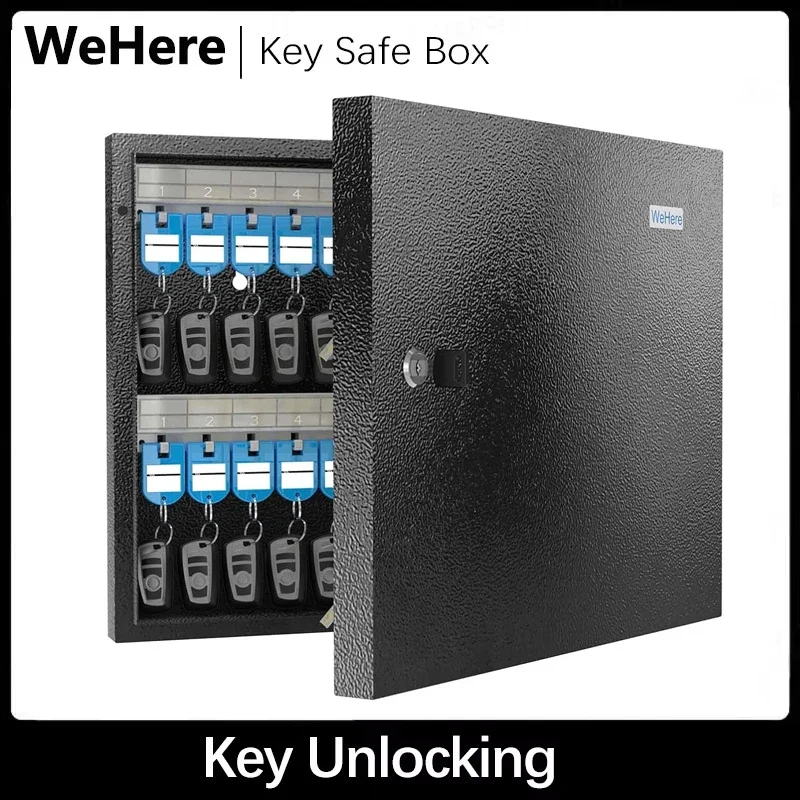 WeHere 48 Key Safe Box,Key Unlock, Key Cabinet Wall Mount with Key Tag Label,Car and House Key Lock Box,App Key Directory ERP