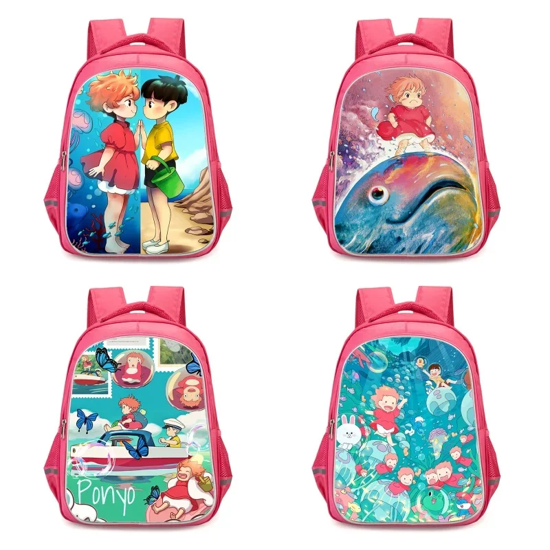 16-inch Anime Ponyo School Bags with Double Zipper Pocket,Orthopedic Bags for Boys Girls,Durable Kids Bags for Pupil Students