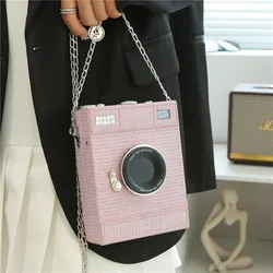 New Camera Shape Shoulder Bag Women Fashion Sequin Box Bag Funny Chain Crossbody Body Bag