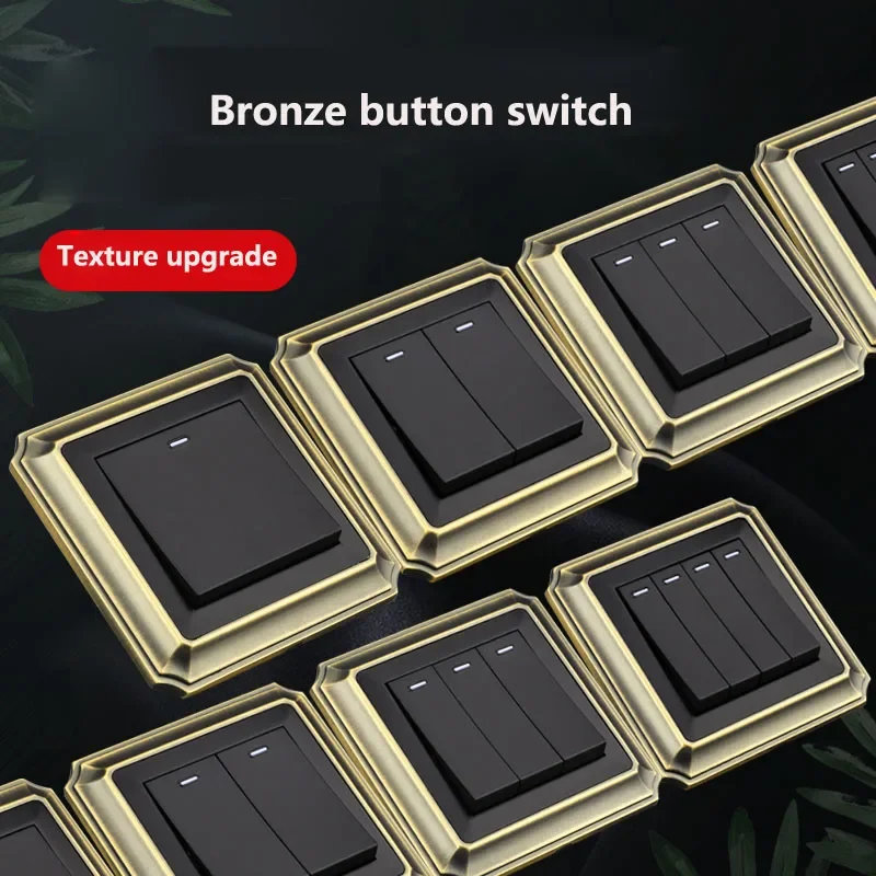 Wall Push Button Switch Retro Antique Copper Zinc Alloy Panel 1-4 Gang 2 Way Household Wall Light Buttons Switch